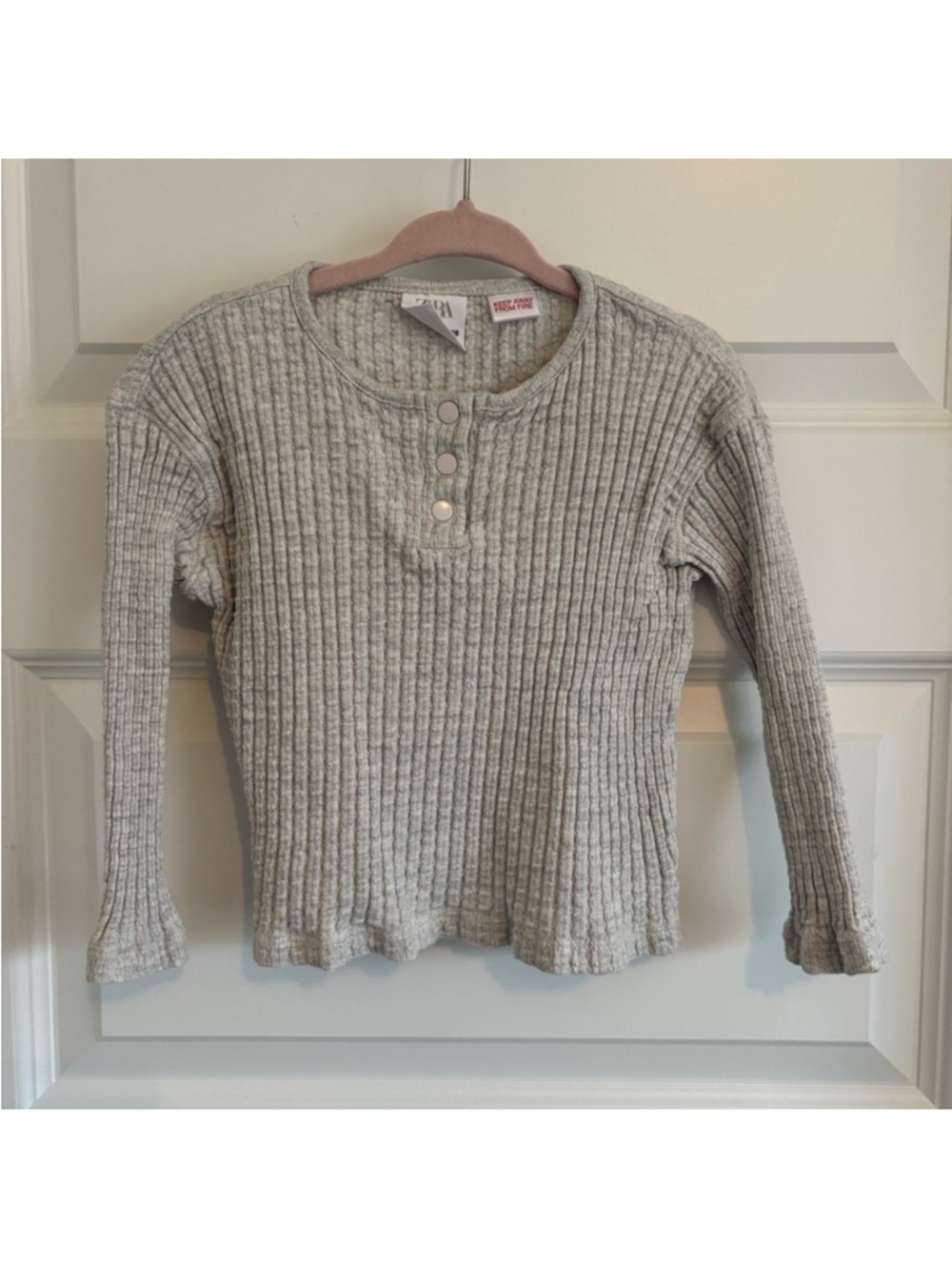 Zara Kids Ribbed Henley Top - Heather Gray